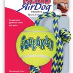 Kong air squeaker ball met touw geel/blauw